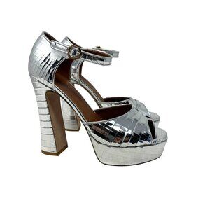 Malone Souliers Keaton Platform High Heel Sandals silver mirror size 38 8 disco